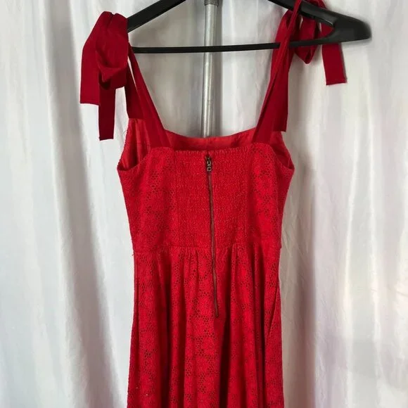 NEW Alice + Olivia Rosalee Eyelet Maxi Dress Tie Strap Red Cotton - Picture 3 of 15